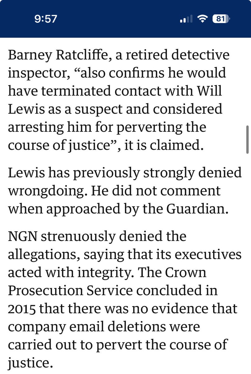 David Folkenflik (@davidfolkenflik) on Twitter photo News: Two Scotland Yard detectives who investigated Murdoch tabloids say given new evidence they would have considered Will Lewis a criminal suspect in covering up wrongdoing there - via <a href="/guardian/">The Guardian</a>
Lewis currently chief executive & publisher of WaPo
theguardian.com/media/2025/apr⦠News: Two Scotland Yard detectives who investigated Murdoch tabloids say given new evidence they would have considered Will Lewis a criminal suspect in covering up wrongdoing there - via <a href="/guardian/">The Guardian</a>
Lewis currently chief executive & publisher of WaPo
theguardian.com/media/2025/aprā¦