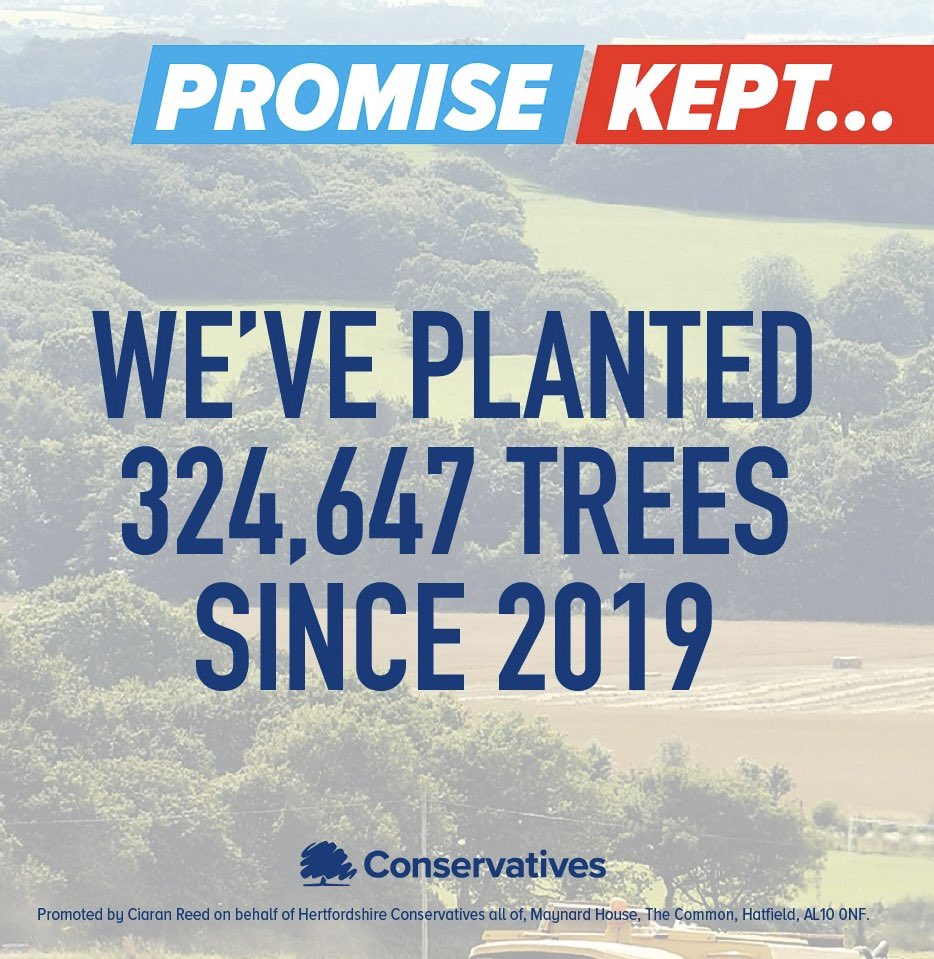 🌳✅ Promise kept…

Conservative-run Hertfordshire County Council has planted 324,647 trees since 2019 🌲

With 6 days to go, yet another reason to #VoteConservative next week 🗳️