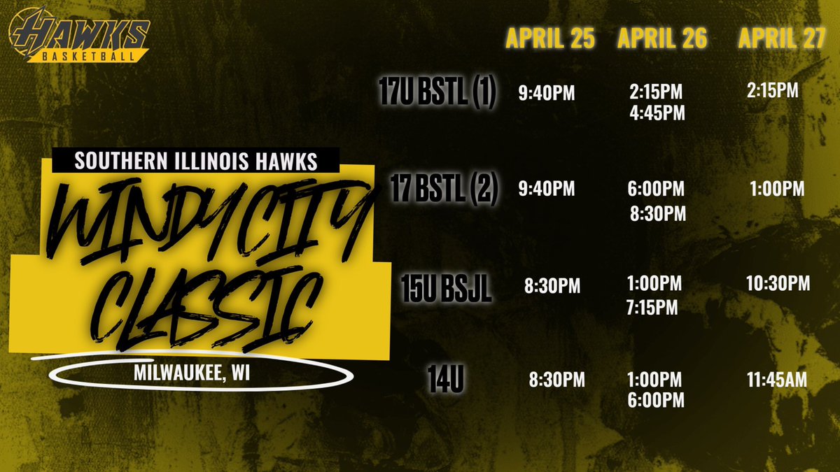 This week the Hawks and I are playing at the Windy City Classic! Come watch the 17 BSTL (1) play! 🖤💛