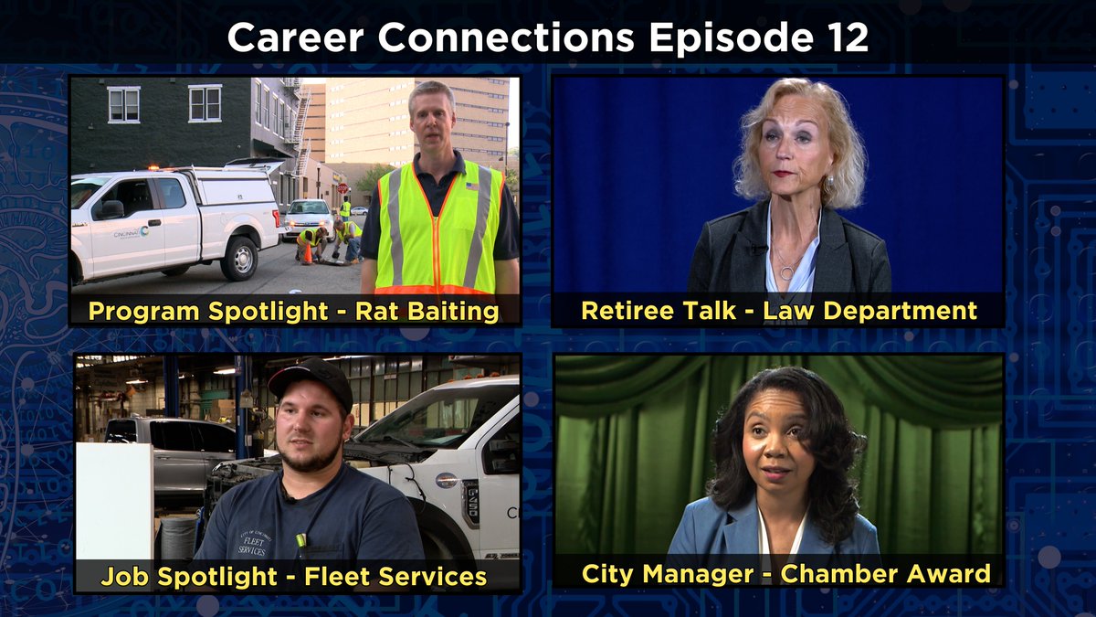 CitiCable's tweet image. Career Connections Ep. 12 is here!

Segments include: @cincihealthdept Rat Baiting Crew, Retiree Talk,  Job Spotlight with  @311Cincy Fleet Services and City Manager special recognition from the @CincyChamber 
 
Watch now: vimeo.com/1076104068