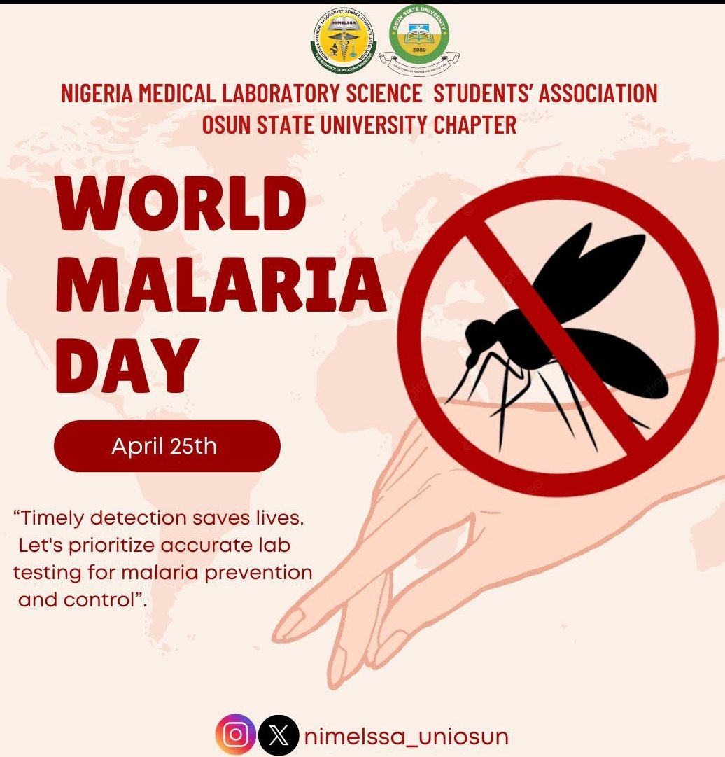 🌍 World Malaria Day: The Lab’s Role in Ending Malaria! 🔬 
Today, we celebrate World Malaria Day
As Medical Laboratory Scientists, we are the unsung heroes in this battle—detecting parasites, ensuring accurate diagnoses, and guiding treatment. Let's fight Malaria together 💉🦟