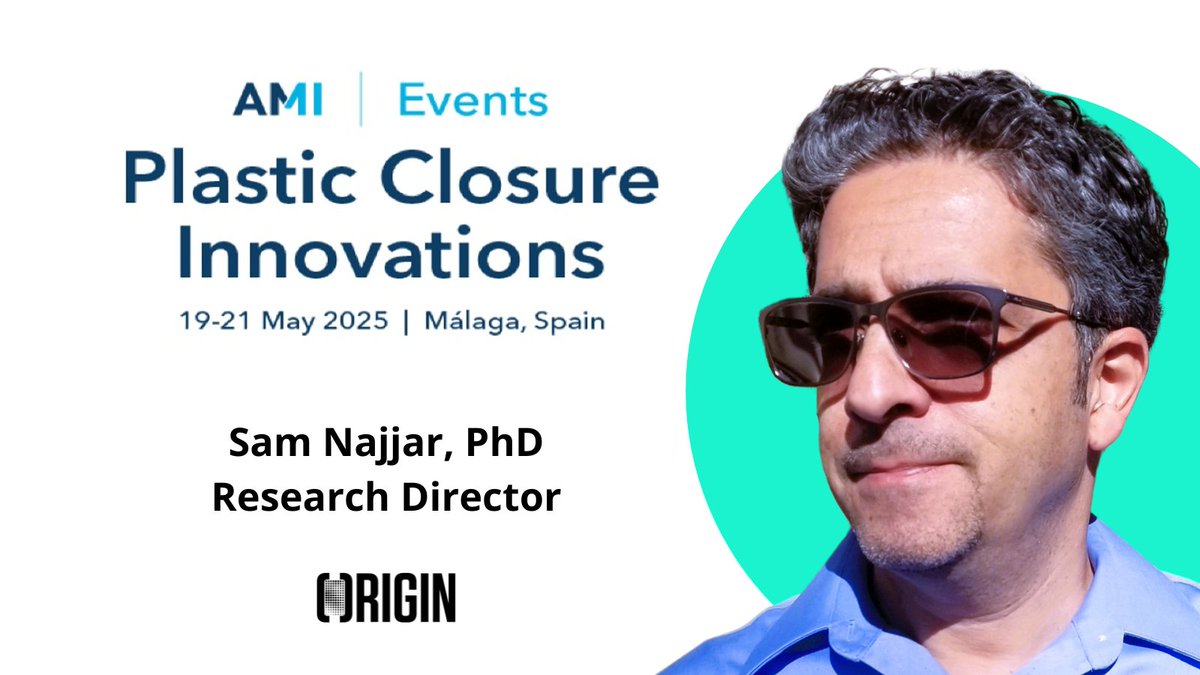 OriginMaterials's tweet photo. Origin's Sam Najjar, PhD, will be speaking at Plastic Closure Innovations in May about our industry leading PET cap solution. Come say hello and learn about PET closure manufacturing, benefits, and future innovations. $ORGN #AMIClosures https://t.co/16fLHni35i