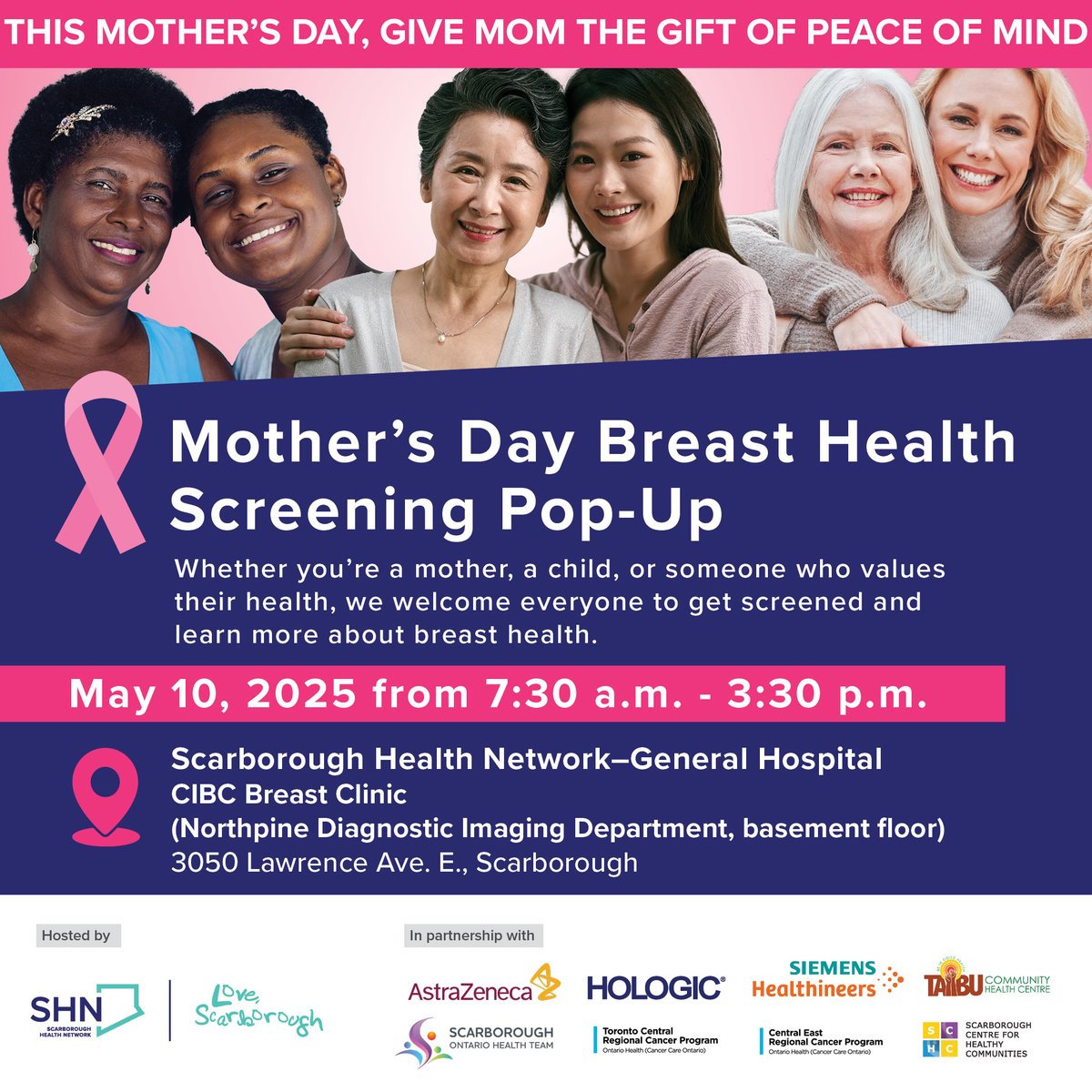 This upcoming #MothersDay, give mom the gift of peace of mind. SHN is holding our next Breast Health Screening Pop-up Day on May 10 at General Hospital, CIBC Breast Health Clinic (Northpine DI Department, basement floor).

Call 416-431-8167 to register your time slot!