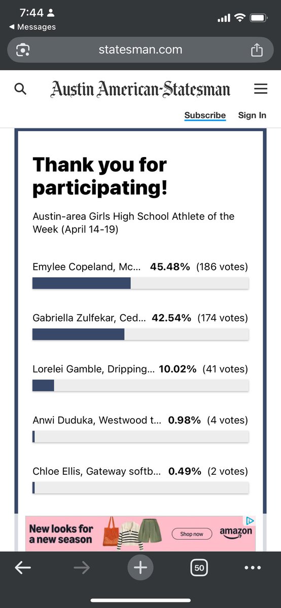 Hey MAVS…. VOTE for YOUR Maverick Softball <a href="/mhsmavsoftball/">McNeil Softball Booster Club</a> Player Emylee Copeland for Athlete of the Week!! 🥎💚💙🤙🏼🐎 Emylee hit a bases-loaded walk off triple to WIN the game against Manor in the 9th Inning last Friday to complete the MAVulous Win!

statesman.com/story/sports/h…