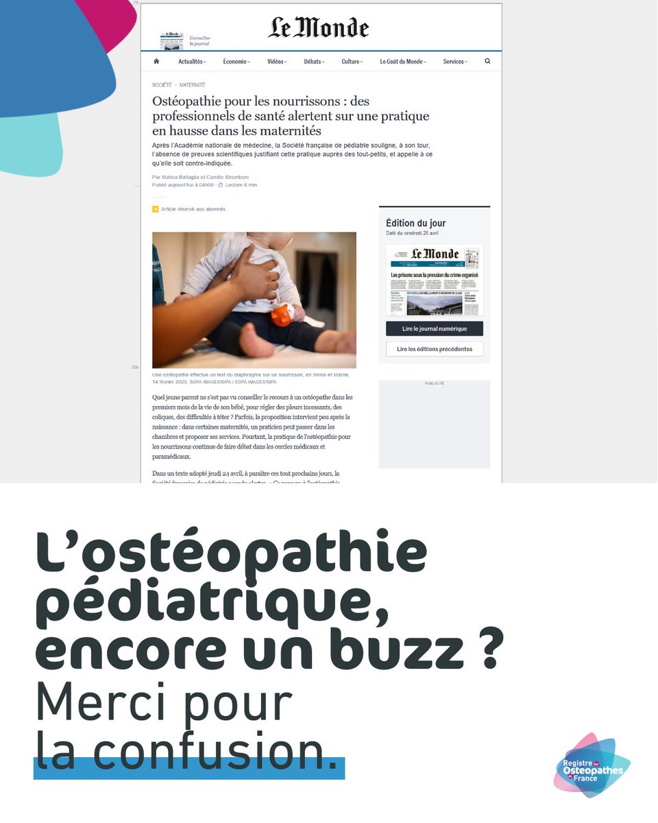 🍼 L’ostéopathie pédiatrique n’est pas une mode.

📣 Ce sont des soins doux, encadrés, exercés par des pros formés.
❌ Non, on ne manipule pas un bébé.
✅ On le mobilise, avec compétence.

🎯 <a href="/lemonde_M/">Le magazine du Monde</a>  : la SEROPP est là pour en parler.