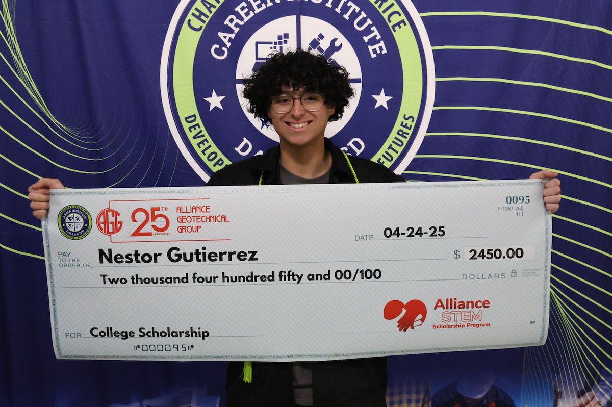 Big congrats to Nestor Gutierrez!
Career Institute South is proud to announce he’s received a $2,450 scholarship from Alliance Geotechnical Group to attend UNT. Hard work pays off!
#ScholarshipWinner #CareerInstituteSouth #UNT #AllianceGeotechnicalGroup