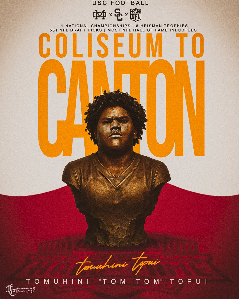 Founders Edits (@foundersedits) on Twitter photo The Coliseum to Canton✌
<a href="/TomuTopui52/">Tomuhini Topui</a> x <a href="/uscfb/">USC Football ✌️</a>
USC turns Dreams into Reality:
-Most NFL HOF Inductees
-Most #1 Overall Picks
-531 NFL Draft Picks The Coliseum to Canton✌
<a href="/TomuTopui52/">Tomuhini Topui</a> x <a href="/uscfb/">USC Football ✌️</a>
USC turns Dreams into Reality:
-Most NFL HOF Inductees
-Most #1 Overall Picks
-531 NFL Draft Picks
