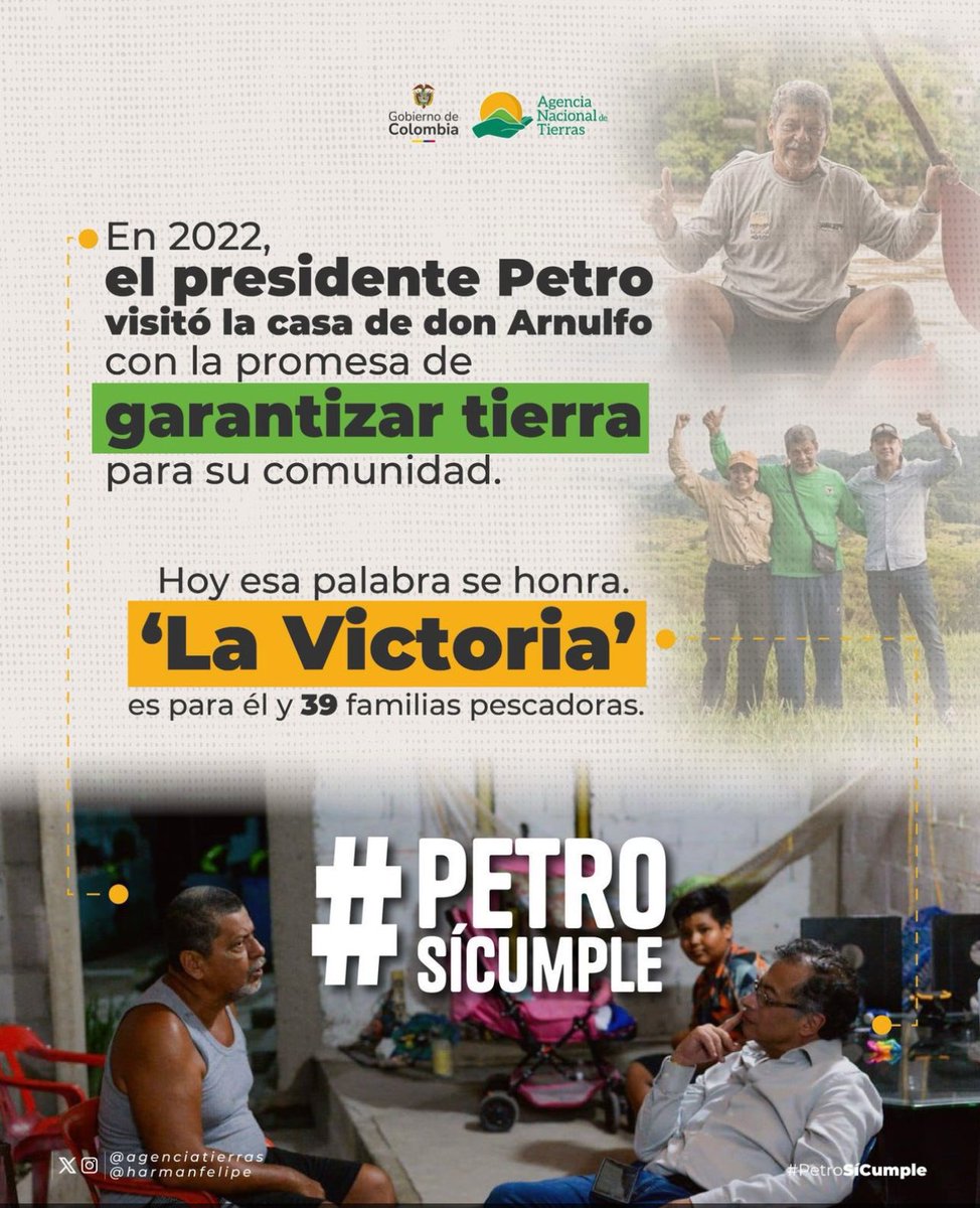 PereaFarlin's tweet photo. El cambio llegó para quienes lo lucharon y esperaron por muchos años. Hoy el campesinado tiene dignidad y oportunidades para un mañana próspero. #PetroSíCumple https://t.co/NZyWWdwR3L