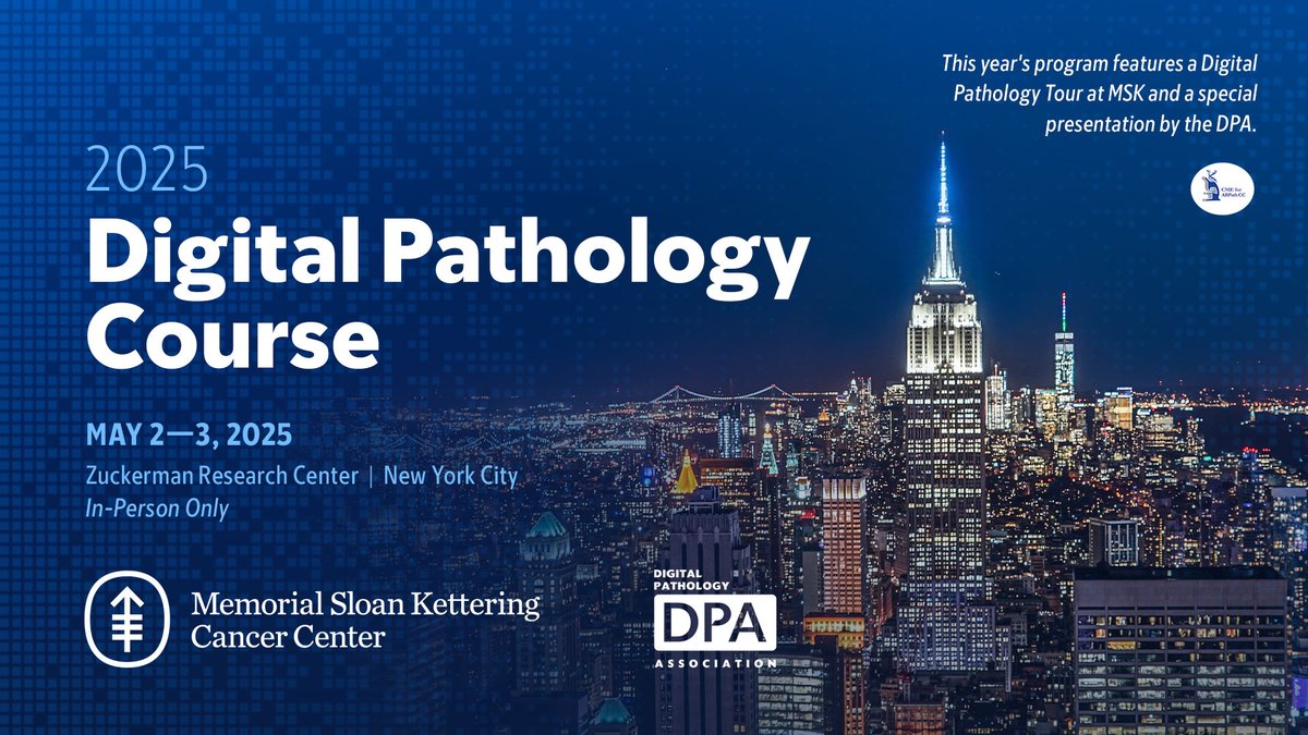 MSK CME (@mskcme) on Twitter photo Don't miss the opportunity to join us next week for our Digital #Pathology Course, which includes a special presentation from the <a href="/dpatweet/">The Digital Pathology Association</a>, a guided tour of MSK’s Digital Pathology Laboratory, and a networking reception. Learn more: bit.ly/DigitalPath2025 Don't miss the opportunity to join us next week for our Digital #Pathology Course, which includes a special presentation from the <a href="/dpatweet/">The Digital Pathology Association</a>, a guided tour of MSK’s Digital Pathology Laboratory, and a networking reception. Learn more: bit.ly/DigitalPath2025