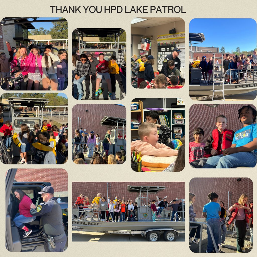 A big thank you to Mrs. Montes for bringing the Houston Police Department's  Lake Patrol Division to our school to share important water safety tips with our students. Your dedication to keeping our community safe is truly appreciated. We're grateful for your time and expertise.
