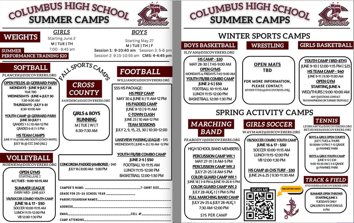 ☀️Summer Flyer Information☀️
Flyers will be available in the CHS Main Office and posted on our website. To register, please scan the QR code provided.