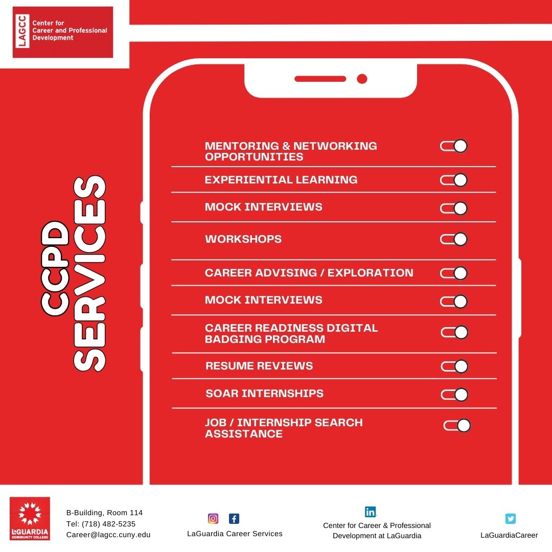 LaGuardiaCareer's tweet image. 🚀 Kick-start your career with CCPD!

From resume reviews to mock interviews, paid internships, and more — we’ve got everything you need to succeed.

📲 Learn more: bit.ly/eventsCCPD
#CareerReady #CCPD #InternshipSearch #JobPrep #StudentSuccess