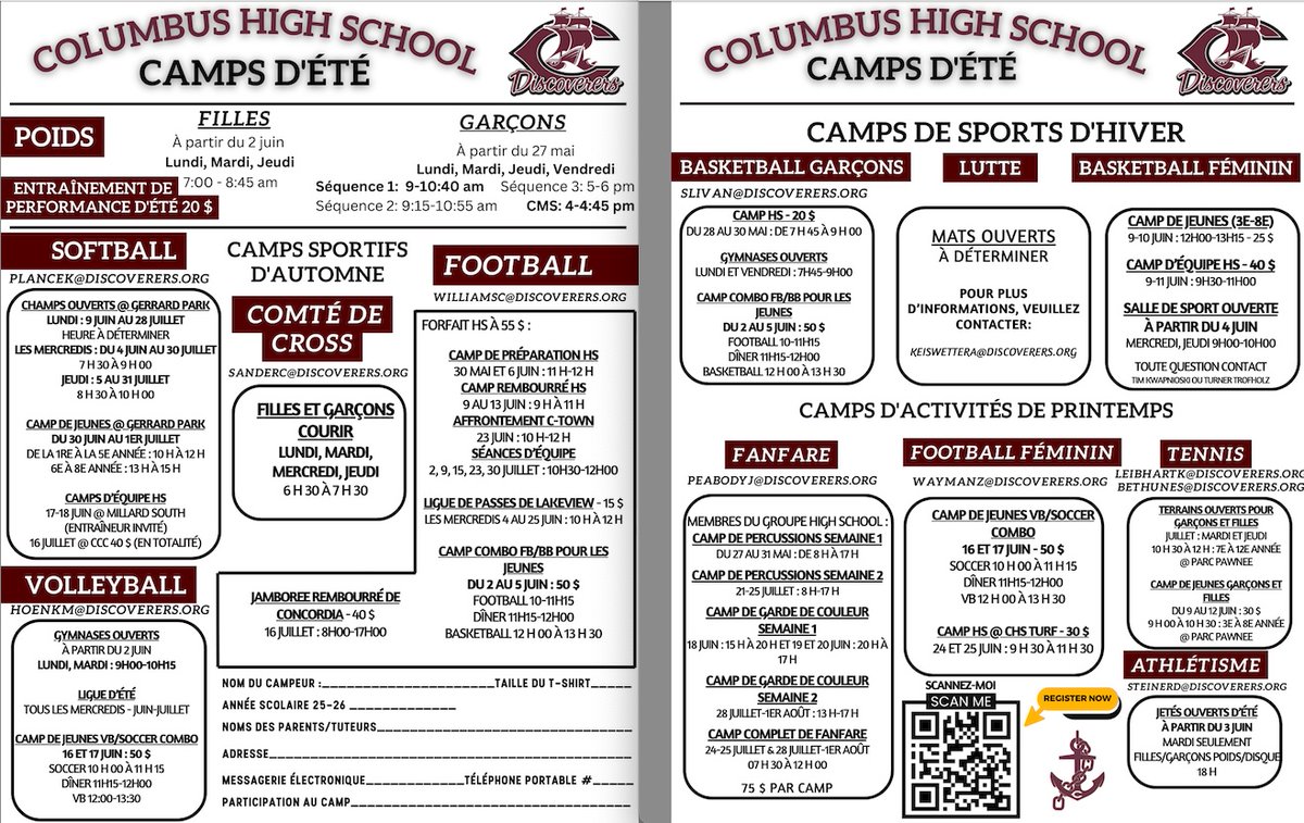 ☀️Informations sur le Flyer d'Été☀️
Les flyers seront disponibles au bureau principal de CHS et seront publiés sur notre site web. Pour vous inscrire, veuillez scanner le code QR fourni.