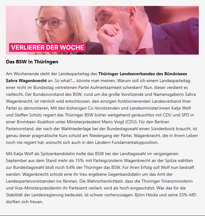 pundk's tweet image. @pundk kürt die Gewinner und Verlierer der Woche:
Unser Gewinner ist @jensspahn, der es einmal mehr geschafft hat, sich bei der Vergabe wichtiger Ämter unverzichtbar zu machen.
Nur Verlierer gibt es hingegen bei der Schlammschlacht zwischen der Bundespartei und dem Thüringer…