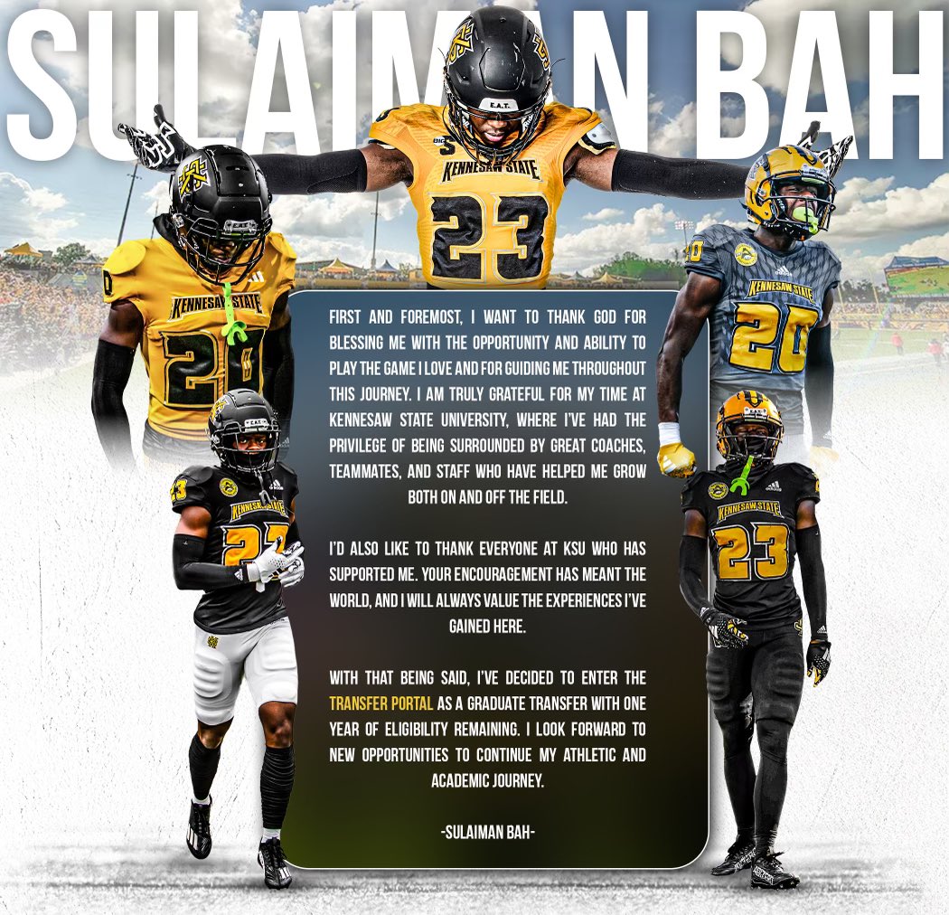 Entering the transfer portal as a Graduate Transfer with one year of eligibility left!