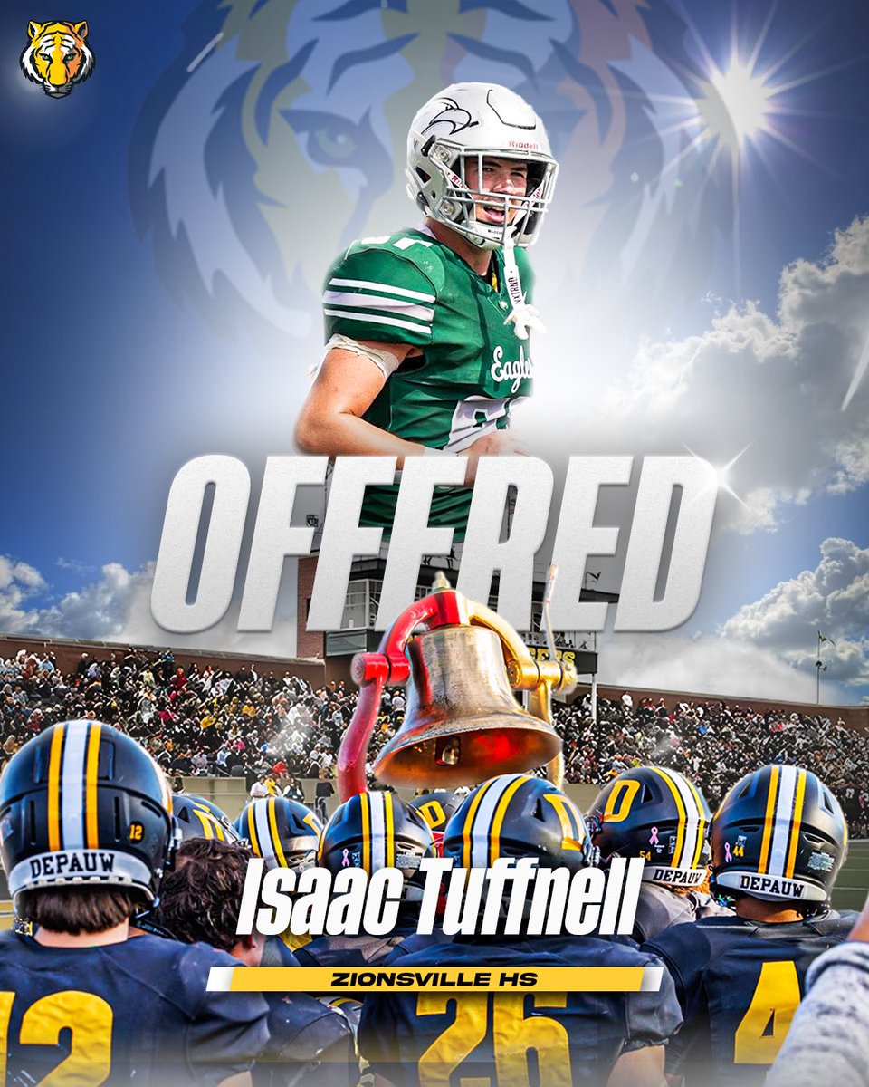 Isaac Tuffnell (@isaac_tuffnell) on Twitter photo After an amazing conversation with <a href="/qbdietz/">Brett Dietz</a>, I’m blessed to receive my first collegiate offer from <a href="/DePauwTigersFB/">DePauw Football</a>!
<a href="/MasonEspinosa1/">Mason Espinosa</a> <a href="/CoachTurnquist/">Scott</a> <a href="/ZionsvilleFB/">Zionsville Football</a> <a href="/ZVille_Strength/">Zionsville S&C</a> <a href="/SWiltfong_/">Steve Wiltfong</a> <a href="/Bryan_Ault/">Bryan Ault - Midwest Scout</a> <a href="/JoelJanak/">Joel Janak</a> After an amazing conversation with <a href="/qbdietz/">Brett Dietz</a>, I’m blessed to receive my first collegiate offer from <a href="/DePauwTigersFB/">DePauw Football</a>!
<a href="/MasonEspinosa1/">Mason Espinosa</a> <a href="/CoachTurnquist/">Scott</a> <a href="/ZionsvilleFB/">Zionsville Football</a> <a href="/ZVille_Strength/">Zionsville S&C</a> <a href="/SWiltfong_/">Steve Wiltfong</a> <a href="/Bryan_Ault/">Bryan Ault - Midwest Scout</a> <a href="/JoelJanak/">Joel Janak</a>