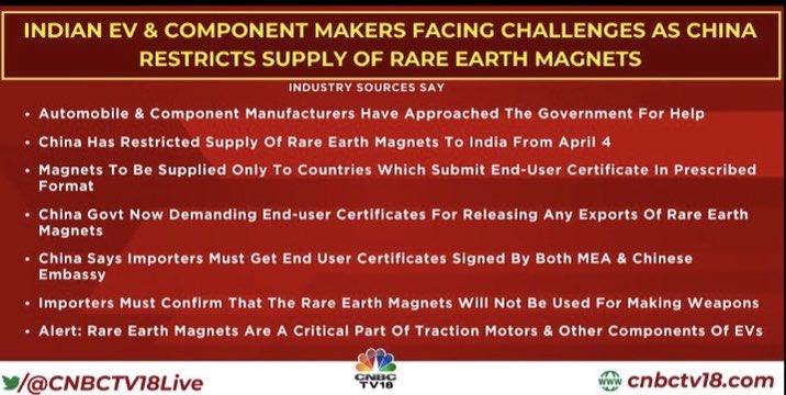 goelasf's tweet photo. EV sector challenges!

Indian EV makers to face challenges as China stops supply of rare earth magnets to India. https://t.co/OXQvz1r0ps