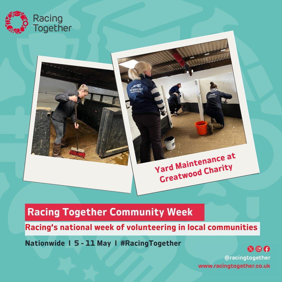 Racing Together (@racingtogether) on Twitter photo 🔦 Spotlight on Community Week 2024:
<a href="/NewburyRacing/">Newbury Racecourse</a> staff volunteered at <a href="/GreatwoodHorses/">Greatwood Charity</a> – jet washing stables, painting & repairs🛠️
Get inspired and see how you can make a difference in 2025🌟
#RacingTogether #CommunityWeek 🔦 Spotlight on Community Week 2024:
<a href="/NewburyRacing/">Newbury Racecourse</a> staff volunteered at <a href="/GreatwoodHorses/">Greatwood Charity</a> – jet washing stables, painting & repairs🛠️
Get inspired and see how you can make a difference in 2025🌟
#RacingTogether #CommunityWeek