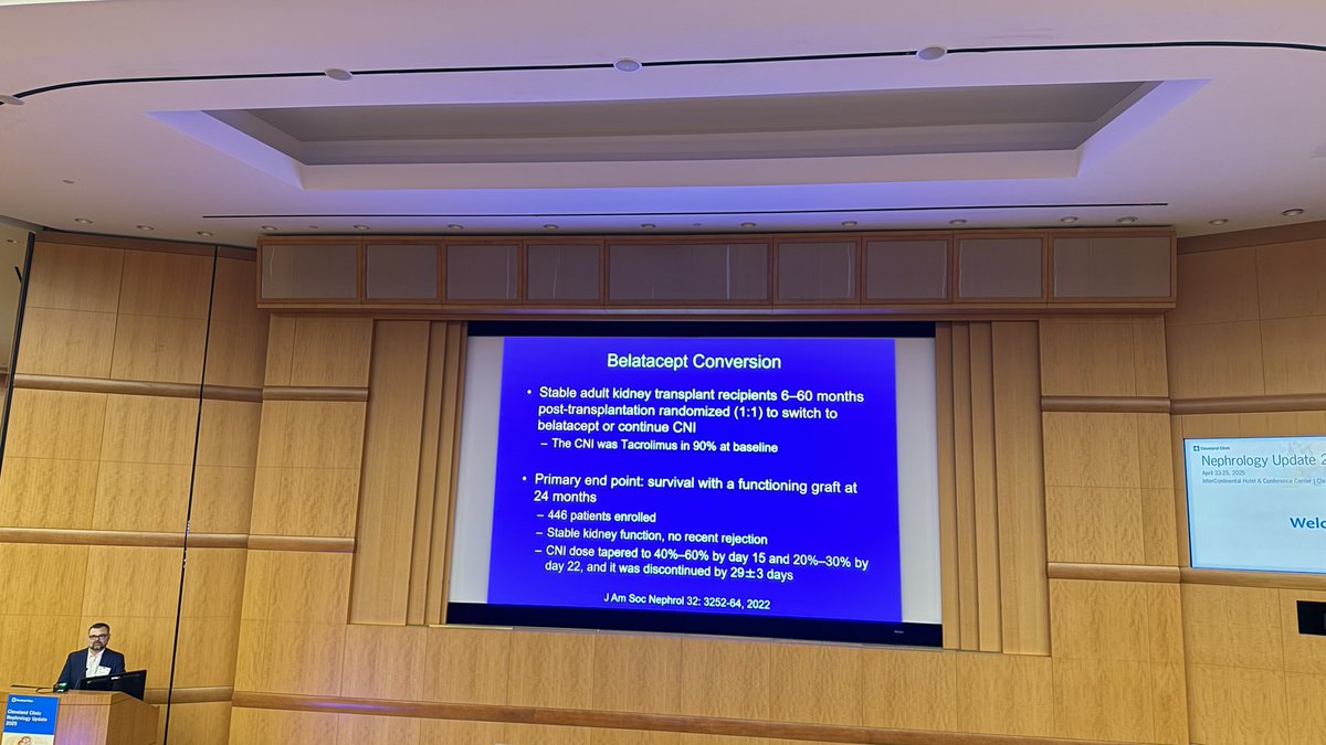 Belatacept has very promising results on #kidney graft survival in #transplant patients. Wonderful presentation on transplant updates by Dr Augustin <a href="/CleClinicKidney/">Cleveland Clinic Kidney Medicine</a> #CCNephUpdate25