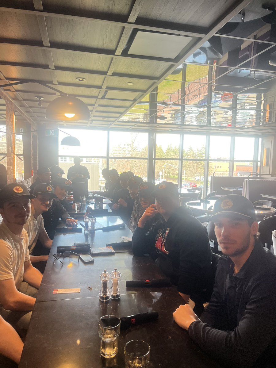 Not the ending we wanted. Tough playing playoff tested teams after being off for 2 months. Boys left it on the ice. Especially Noah Visser. Enjoying a meal at Baton Rouge thanks to the generous support of Husky Property Group.