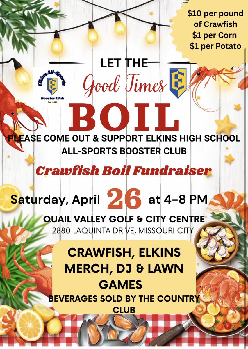 EHS_AllSportsBooster (@ehs_allsports) on Twitter photo Tomorrow 4/26 from 4-8pm at Quail Valley Golf & City Centre
<a href="/ElkinsFootball/">Fort Bend Elkins Football</a> <a href="/EHS_Knightswire/">Elkins High School</a> <a href="/FBISDAthletics/">Fort Bend ISD Athletics</a> <a href="/ElkinsTrack/">Elkins Girls Track & Field</a> <a href="/elkins_hs/">Elkins HS Sports Medicine</a> <a href="/knight_softball/">Elkins HS Softball</a> Tomorrow 4/26 from 4-8pm at Quail Valley Golf & City Centre
<a href="/ElkinsFootball/">Fort Bend Elkins Football</a> <a href="/EHS_Knightswire/">Elkins High School</a> <a href="/FBISDAthletics/">Fort Bend ISD Athletics</a> <a href="/ElkinsTrack/">Elkins Girls Track & Field</a> <a href="/elkins_hs/">Elkins HS Sports Medicine</a> <a href="/knight_softball/">Elkins HS Softball</a>