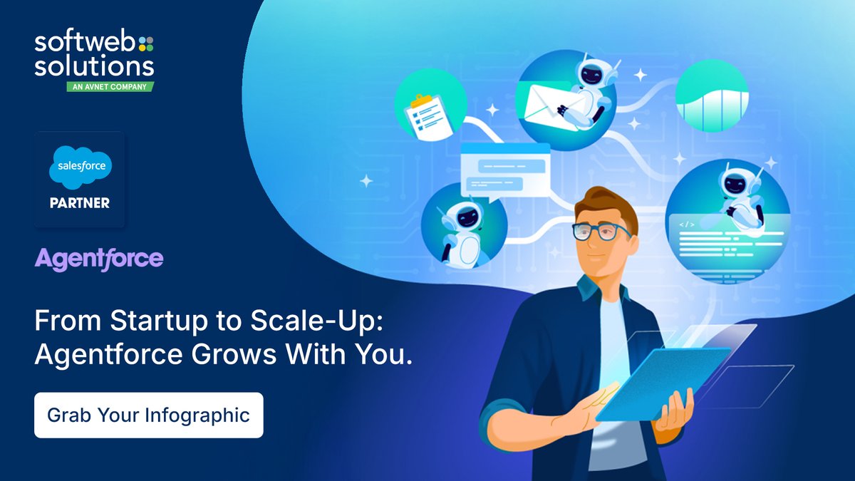 softwebchicago's tweet image. Imagine a 40% productivity surge. Agentforce makes it real. Our infographic breaks down how AI agents automate every business level.
Don't miss out – download now! bit.ly/432h2Eo
#AIAgents #AI #SalesforceSolutions #IntelligentAutomation #Salesforce #BI #Infographic