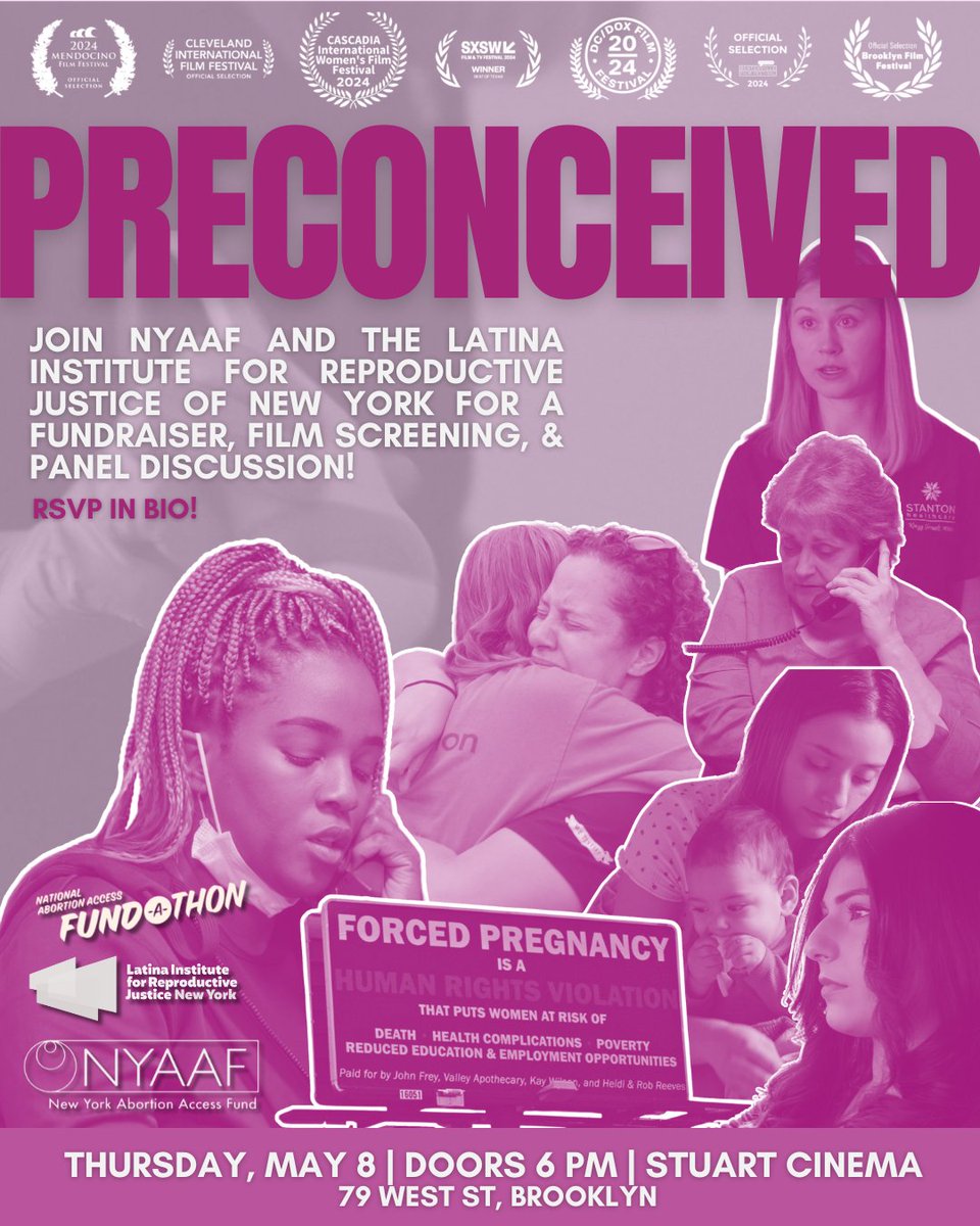 New York Abortion Access Fund (@nyaaf) on Twitter photo We're so excited to be joined by <a href="/LatinaInstitute/">National Latina Institute for Reproductive Justice</a> NY for a fundraiser, film screening, and panel discussion on May 8!
See PRECONCEIVED, fund abortion, and learn more at Afro-Latinx owned <a href="/StuartCinema/">Stuart Cinema and Cafe</a> in Brooklyn: get tickets today! eventbrite.com/e/preconceived… We're so excited to be joined by <a href="/LatinaInstitute/">National Latina Institute for Reproductive Justice</a> NY for a fundraiser, film screening, and panel discussion on May 8!
See PRECONCEIVED, fund abortion, and learn more at Afro-Latinx owned <a href="/StuartCinema/">Stuart Cinema and Cafe</a> in Brooklyn: get tickets today! eventbrite.com/e/preconceived…