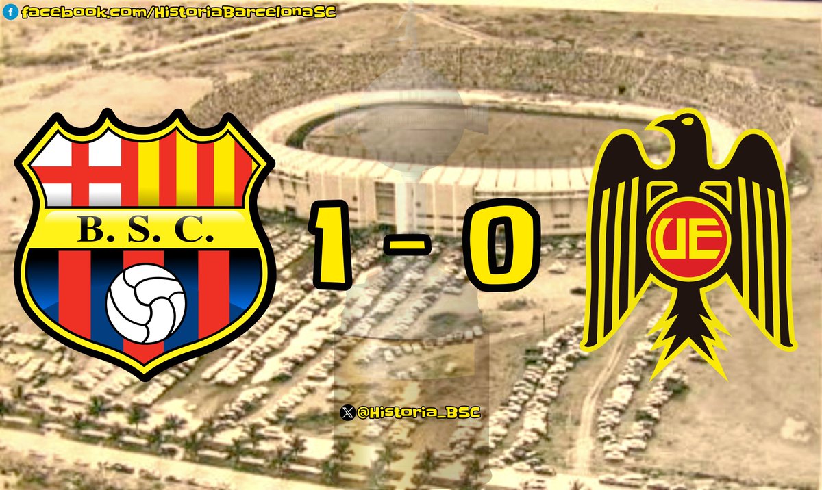 #UnDíaComoHoyBSC (Año 1971)

BARCELONA S.C. 1 – 0 Unión Española (🇨🇱)

Copa Libertadores | Estadio Modelo | 35.000 personas | Gol: Alberto Spencer.

– Primer partido que se transmitió en vivo y en directo en la historia de la TV nacional.

– Transmisión de <a href="/tctelevision/">TC Televisión</a>.