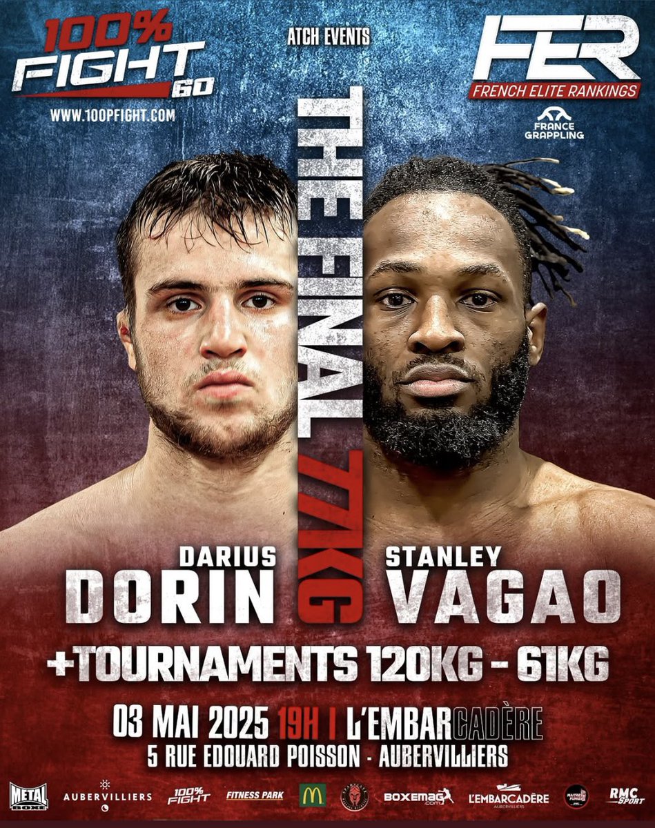 atchacademy's tweet image. 🚨FINAL ALERT🚨
Notre athlète Stanley VAGAO (13-4) affrontera Darius DORIN en finale du tournoi des -77 kg à l’occasion du 100% Fight 60💥💥
#MMA
#Fight