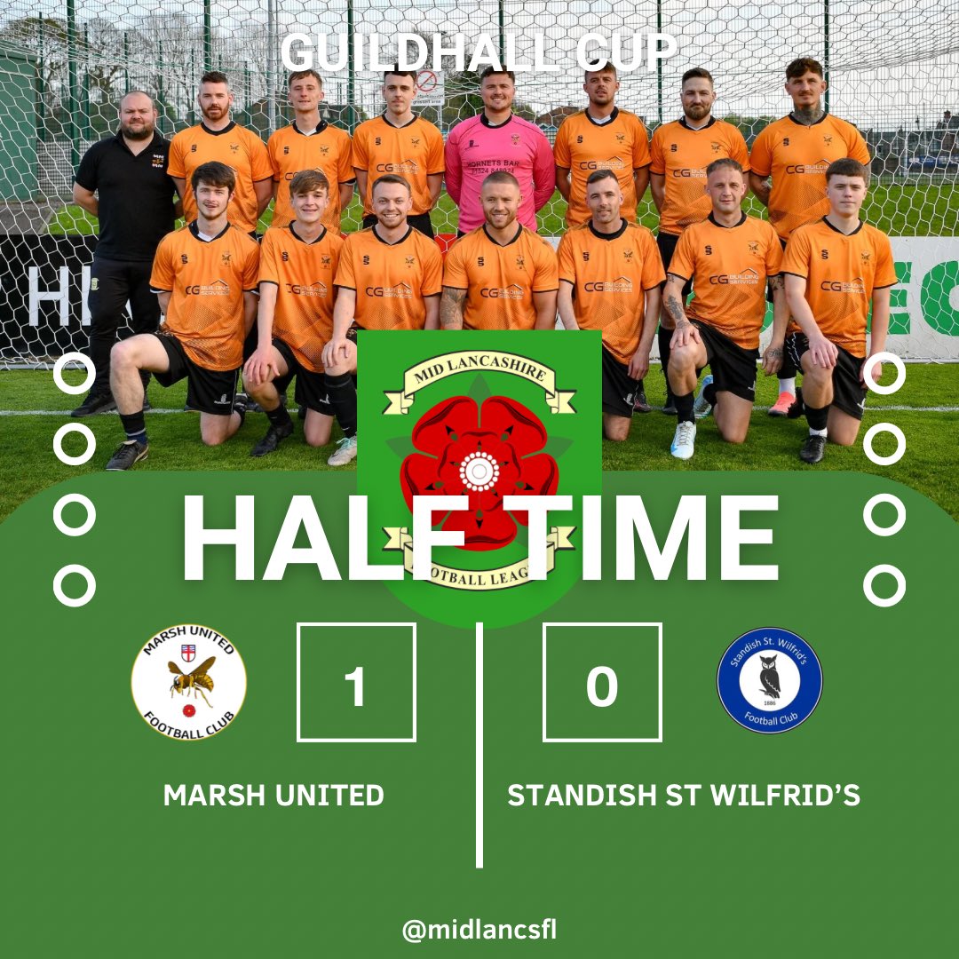 Half time update

<a href="/marsh_utd/">Marsh Utd FC</a> 1
<a href="/wilfs_fc/">Standish St Wilfs FC 🦉</a> 0

#MidLancsFL #GuildhallCup
