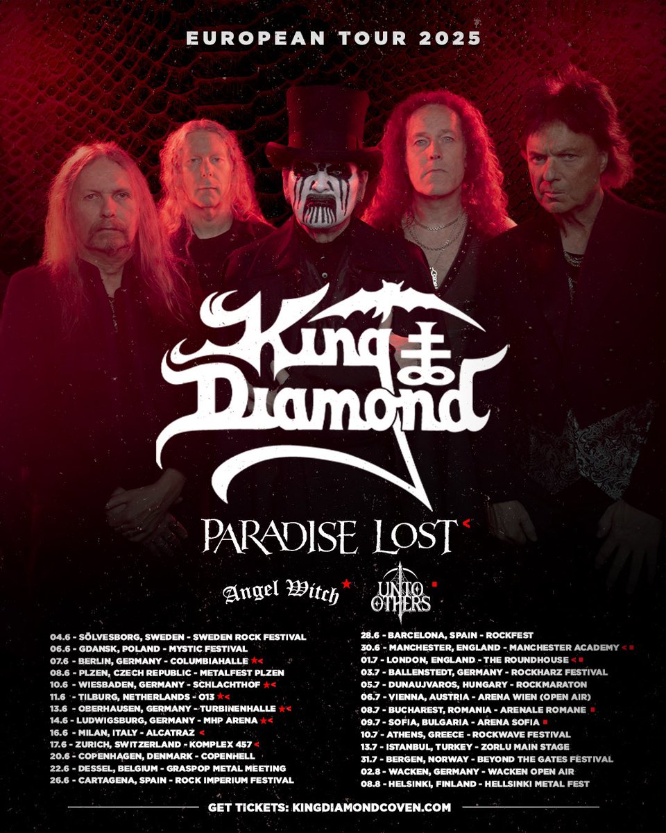 kingdiamond's tweet image. Europe, we are coming for you.
All dates are now on sale.
The time is near. 🕯️💀
Tickets: kingdiamondcoven.com