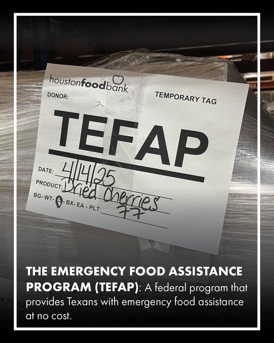 The Emergency Food Assistance Program (TEFAP) is a federal program that provides Texans with emergency food assistance at no cost.

Looking for support? Click here to find food near you: bit.ly/hfbfindfood 🍒📦💚