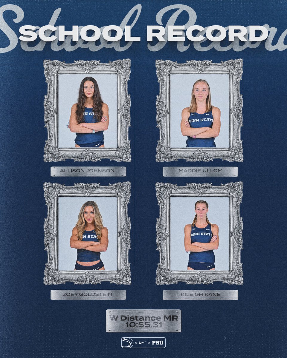 Fearsome foursome🏃‍♀️

The women's distance medley relay team consisting of Allison Johnson, Maddie Ullom, Zoey Goldstein and Kileigh Kane, set a the new school record in the event (10:55.31) after finishing in fourth place at the Penn Relays! 

#WeAre | #PSUTF