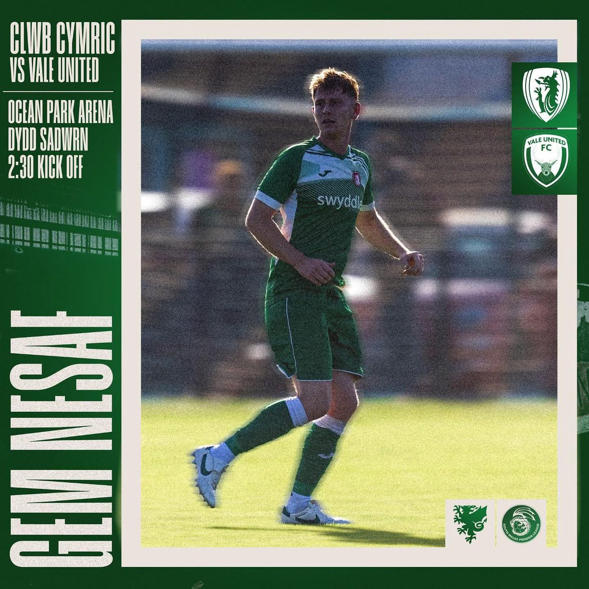 Clwb Cymric (@clwbcymric) on Twitter photo Adref yn erbyn <a href="/ValeUnitedFC/">Vale United FC</a> yng ngêm ola’r tymor fory ⚽️
Cic gyntaf am 14:30 ac yn gobeithio am dipyn o dorf i helpu’r bois dros y lein. Dewch draw i gefnogi 💚 Adref yn erbyn <a href="/ValeUnitedFC/">Vale United FC</a> yng ngêm ola’r tymor fory ⚽️
Cic gyntaf am 14:30 ac yn gobeithio am dipyn o dorf i helpu’r bois dros y lein. Dewch draw i gefnogi 💚