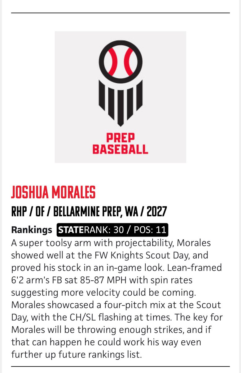 Joshua Morales (@_joshuam19) on Twitter photo Thank you <a href="/PrepBaseballWA/">Prep Baseball Washington</a> for ranking me #30 in the state of Washington for the class of 27β #uncommited #Washington #co2027 Thank you <a href="/PrepBaseballWA/">Prep Baseball Washington</a> for ranking me #30 in the state of Washington for the class of 27β #uncommited #Washington #co2027