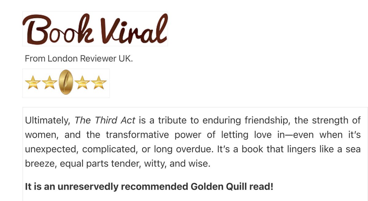 A really nice blurb for The Third Act from a reviewer in London UK!