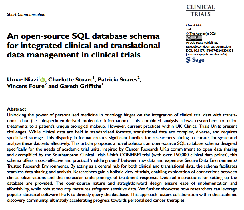 Umar Niazi and colleagues show how to share and analyze clinical trial &amp; translational data with ease. #clinicaltrials #openaccess #datascience #healthcare <a href="/SouthamptonCTU/">Southampton CTU</a> <a href="/SCTorg/">SCTorg</a>