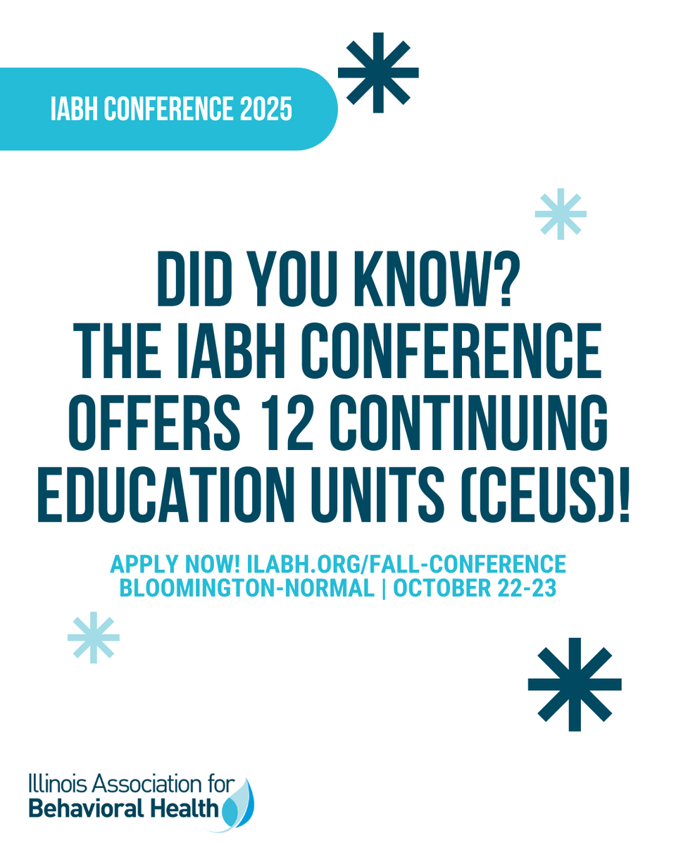 The IABH Conference offers 12 CEUs to attendees! Just another reason to register now and join 300 of your fellow behavioral health professionals from across the state for two days of collaboration and learning.

Register now: ilabh.org/fall-conference 🌟