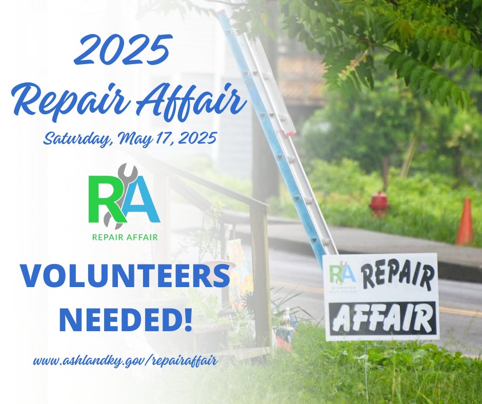 Our staff is gearing up for the 24th Repair Affair, set for May 17! In order to make it a true success, we need your help! There's something to do for every skill level-- no experience required.
For more information, head over to ashlandky.gov/repairaffair