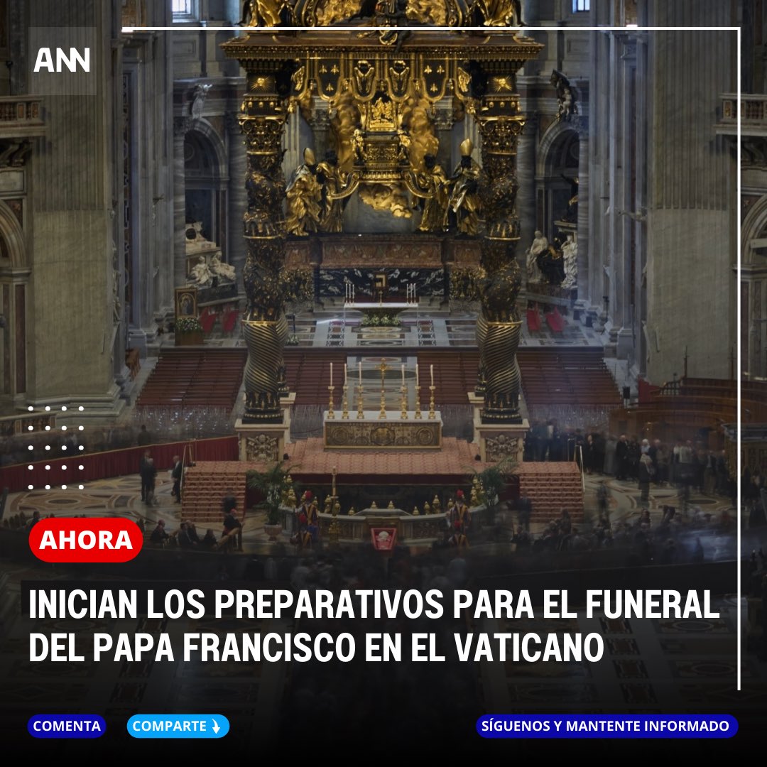 🇻🇦Cierran las puertas de la Basílica de San Pedro para los últimos preparativos del funeral del papa Francisco.

El cuerpo de pontífice permaneció en capilla ardiente desde el 23 de abril, lo que permitió que al rededor de 250.000 personas despidieran al papa.

#ANN