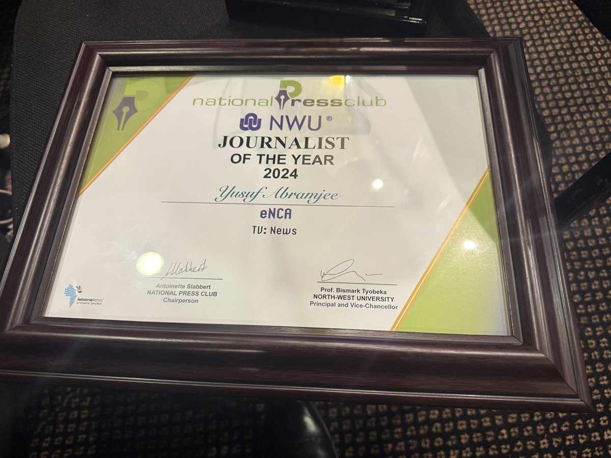 Abramjee's tweet image. I am grateful to the National Press @npclub @theNWU for awarding me the Journalist of the Year 2024 in the Television News category.
This recognition is not only a personal milestone but also a testament to the collective efforts of the entire team at Crime Watch on…