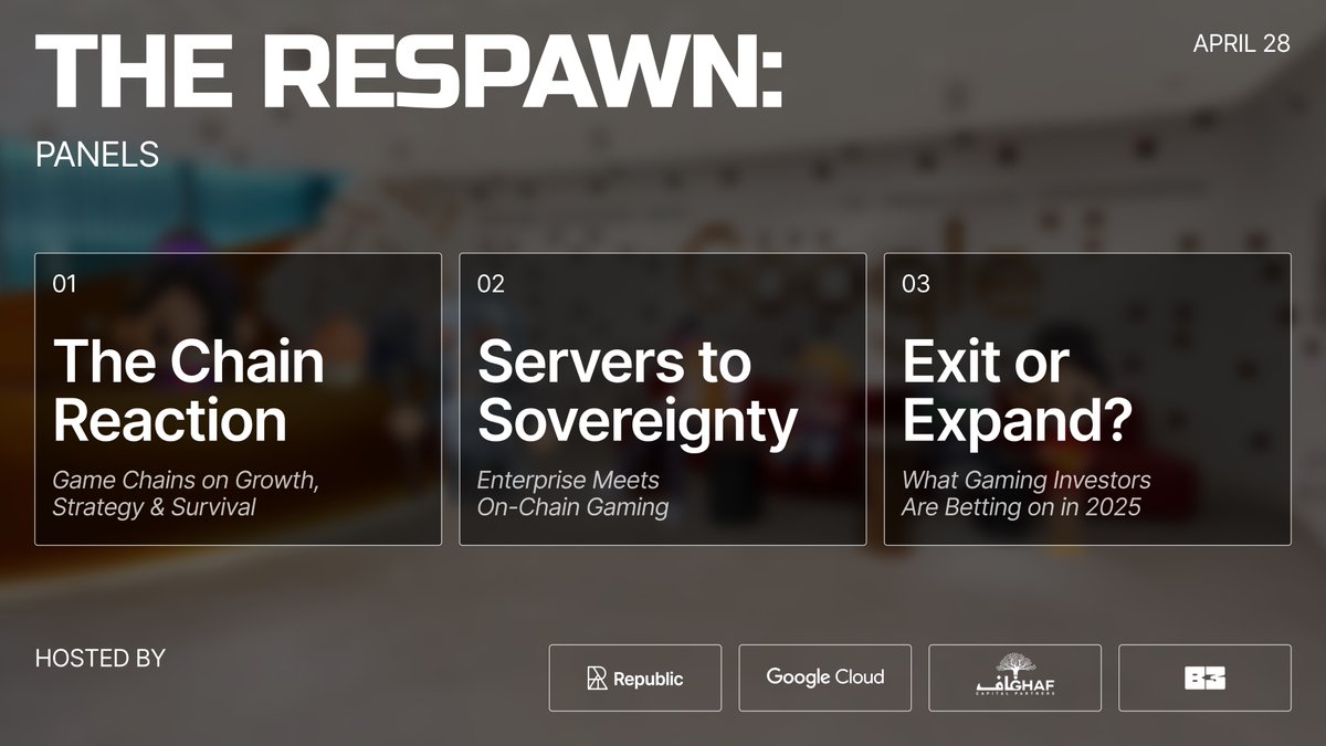 RepublicCrypto's tweet image. 🙌 We&apos;re heading to @TOKEN2049 with @GoogleCloud, @GhafCapital, and @b3dotfun!

Kicking off the week with The Respawn – an investor summit focused on the future of onchain gaming.

🔽 Here’s an overview of what we’re discussing from leaders in web3 gaming and investing