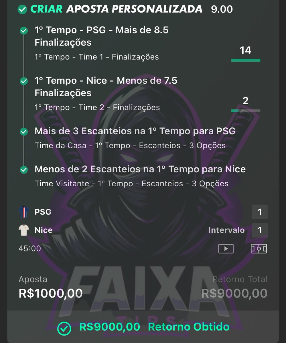 FaixaTips's tweet photo. PAGA TUDO PSG🔥🔥🔥

ODD 46✅ ODD 9✅

COMEÇANDO BEM O FINAL DE SEMANA🙏 https://t.co/FXBAozeror