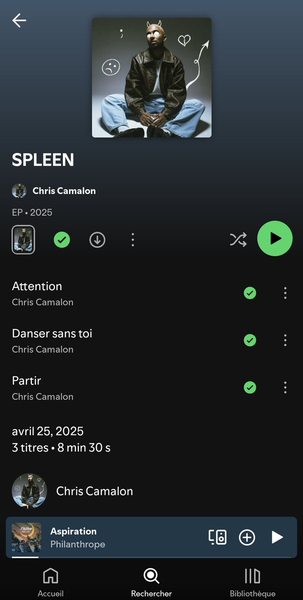 Allez écouté le nouveau EP de <a href="/ChrisCamalon/">Chris Camalon</a>  vous n'allez pas regretté . 

Une petite préférence avec " partir " très émouvants.  L'attente vallée le coup .🥰🥰 merci chris