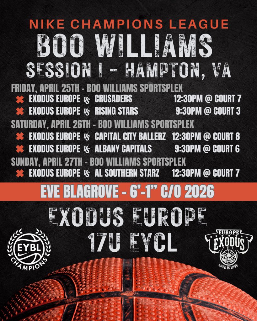 Exited to play at the Nike EYBL Boo Williams Tournament! See y’all there 😁
<a href="/exoduseurope/">exoduseurope</a> <a href="/NikeEYB/">EliteYouthBasketball</a>