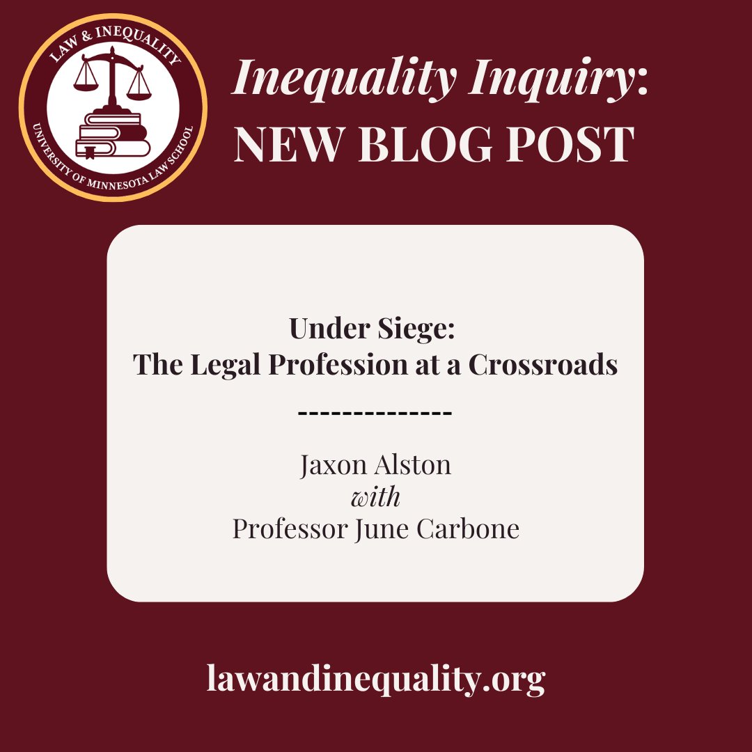 In our latest post, Volume 44 Editor-in-Chief Jaxon Alston and Professor <a href="/carbonej/">June Carbone</a> discuss the unprecedented criss facing the legal profession. 

lawandinequality.org/2025/04/24/und…