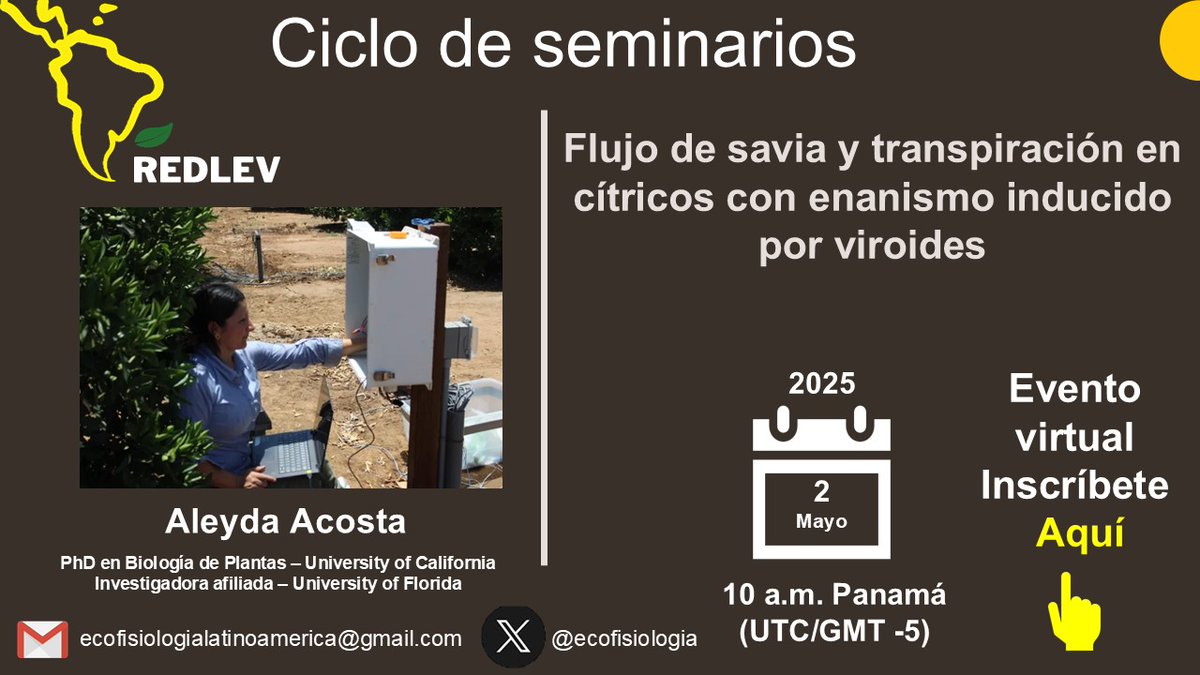 Red Latinoamericana de Ecofisiología Vegetal (@ecofisiologia) on Twitter photo 📢Acompáñanos en nuestro próximo seminario #REDLEV. La Dra. Aleyda-Acosta Rangel nos hablará de flujod e savia en cítricos. Regístrense aquí: utah.zoom.us/meeting/regist… <a href="/carlos_aucique/">Carlos E. Aucique-Perez</a> <a href="/MarcoGarridoSa1/">Marco Garrido</a> <a href="/AvilaLovera/">Dr. Eleinis Ávila-Lovera</a> 📢Acompáñanos en nuestro próximo seminario #REDLEV. La Dra. Aleyda-Acosta Rangel nos hablará de flujod e savia en cítricos. Regístrense aquí: utah.zoom.us/meeting/regist… <a href="/carlos_aucique/">Carlos E. Aucique-Perez</a> <a href="/MarcoGarridoSa1/">Marco Garrido</a> <a href="/AvilaLovera/">Dr. Eleinis Ávila-Lovera</a>