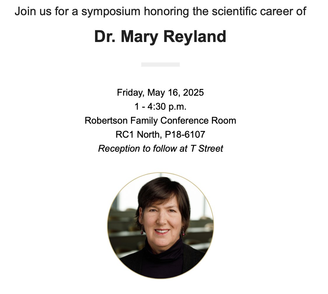 Join us on Friday, May 16th for a symposium honoring the scientific career of our colleague Dr. Mary Reyland.