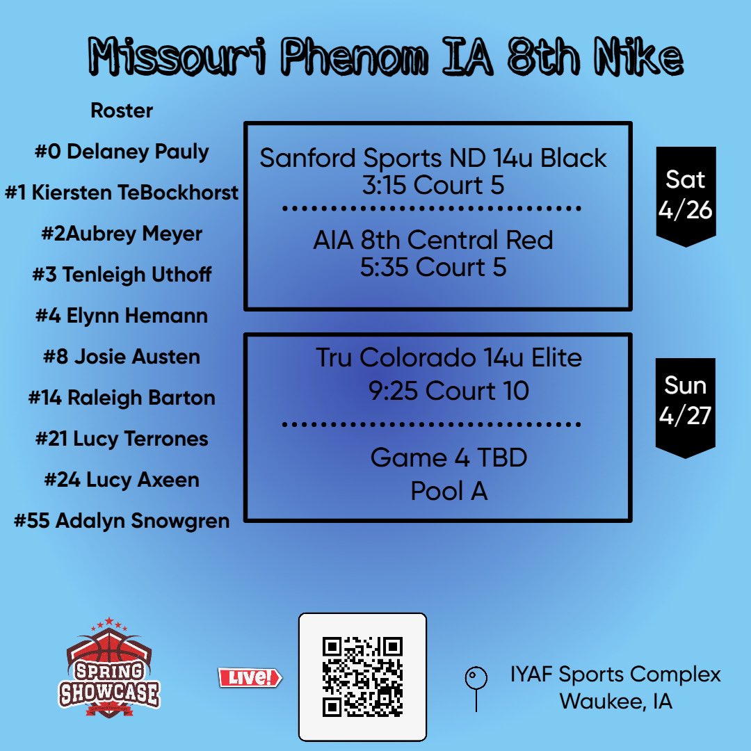 Tenleigh Uthoff (@tenleighuthoff) on Twitter photo Here’s our schedule for the weekend. I’m looking to competing with my teammates! <a href="/MissouriPhenom/">Phenom Basketball</a> Here’s our schedule for the weekend. I’m looking to competing with my teammates! <a href="/MissouriPhenom/">Phenom Basketball</a>