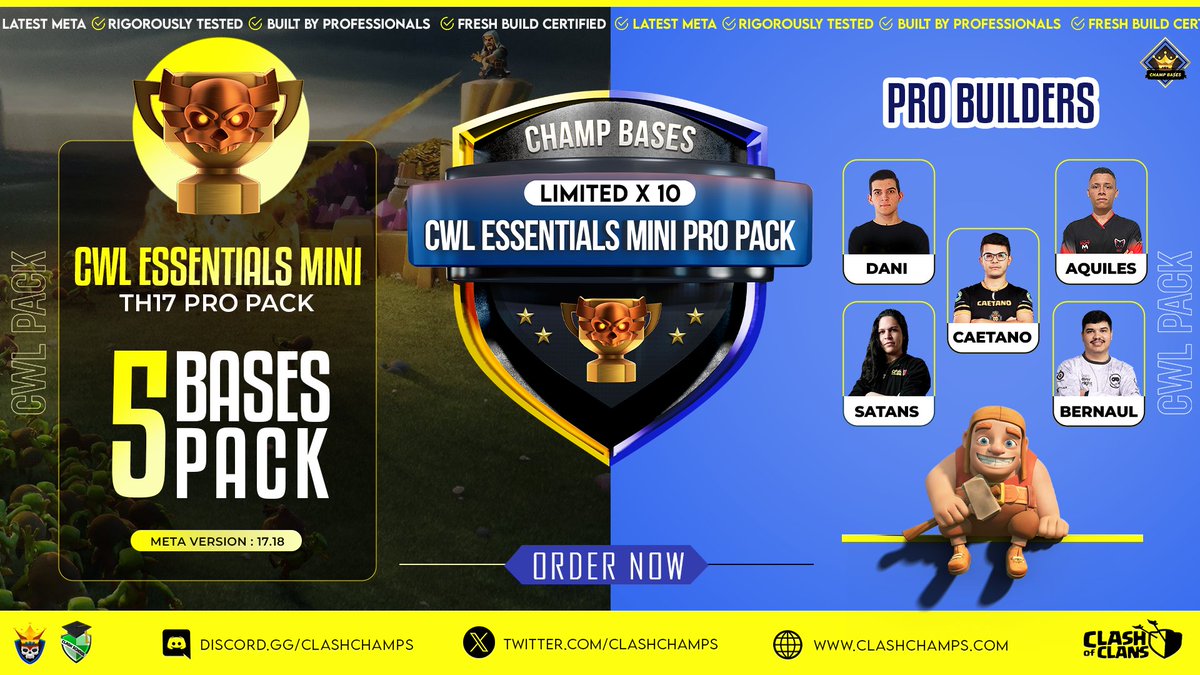 🚨 TH17 CWL Essentials &amp; Mini Essentials are LIVE 👉 clashchamps.com/product-catego…

🛑 Stop donating CWL medals — use these bases instead 😎

⚔️ War-tested bases built by the World's Best Builders

🔥 May Monthly Pro Packs just dropped 👉 clashchamps.com/product-catego…